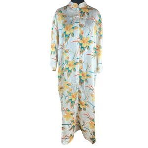 Vintage Lord & Taylor yellow floral housecoat nightgown dress kaftan 1xl